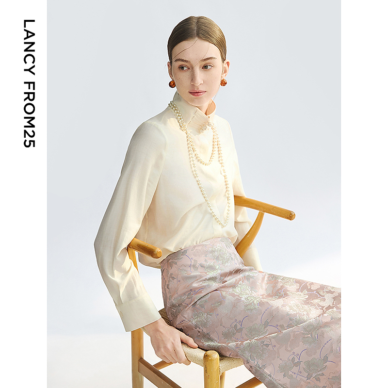 欧若风|朗姿新中式上衣高级感气质内搭长袖白衬衫2025年春新设计