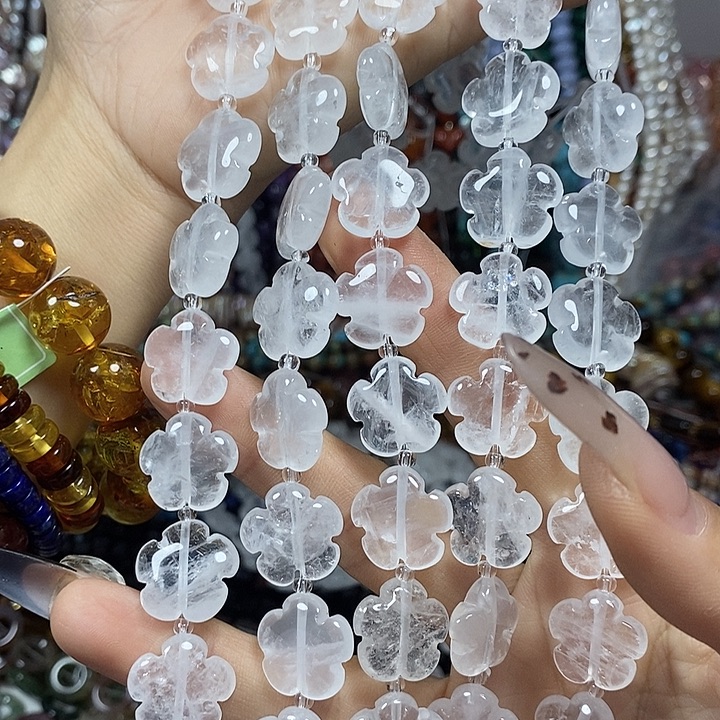 玛瑙/玉髓未镶嵌珠宝半成品天然白水晶五瓣花卡16mm