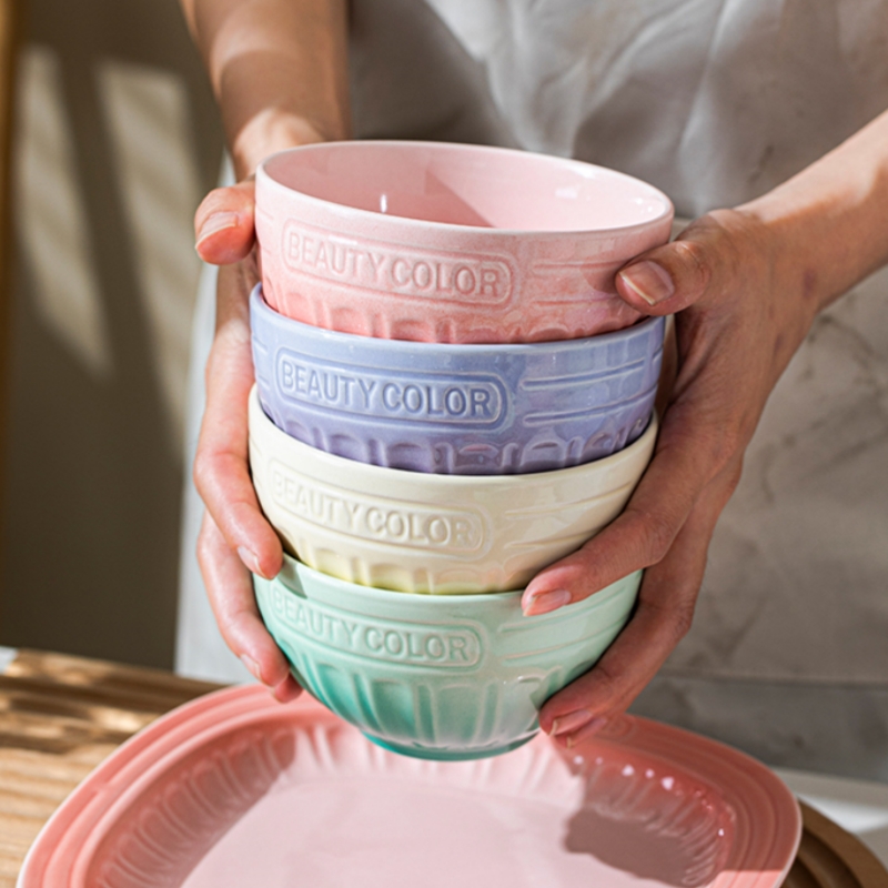 多巴胺渐变瓷碗米饭碗家用2025新款陶瓷碗小清新小碗网红碗盘餐具