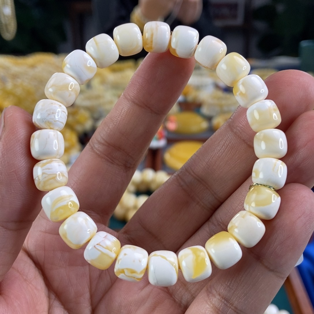 琥珀珠宝奇石未镶嵌9金瓷白手串12.1