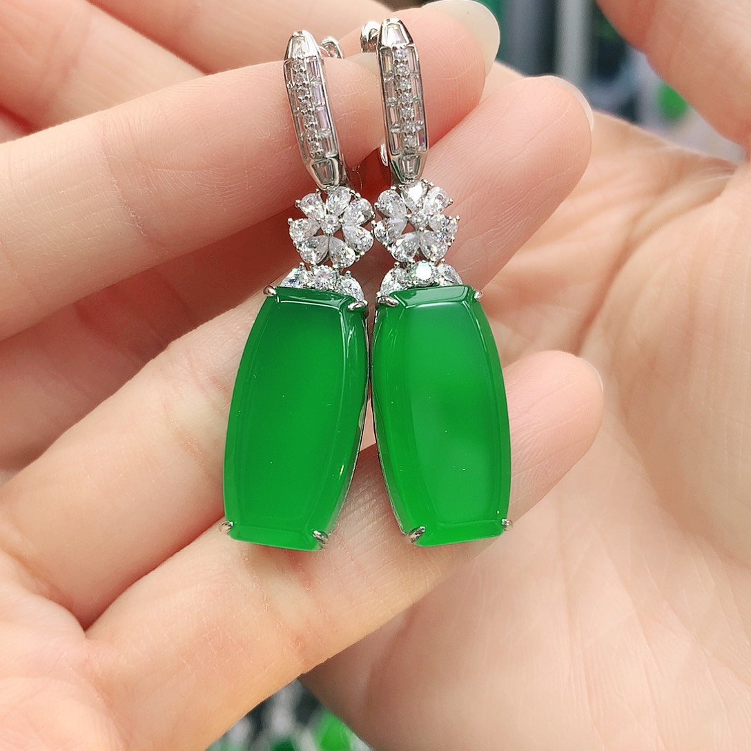 银S925镶嵌耳坠玛瑙/玉髓