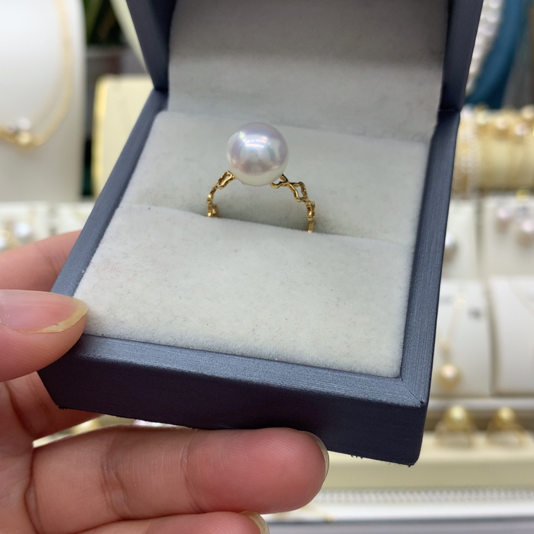 淡水珍珠戒指18K金镶嵌