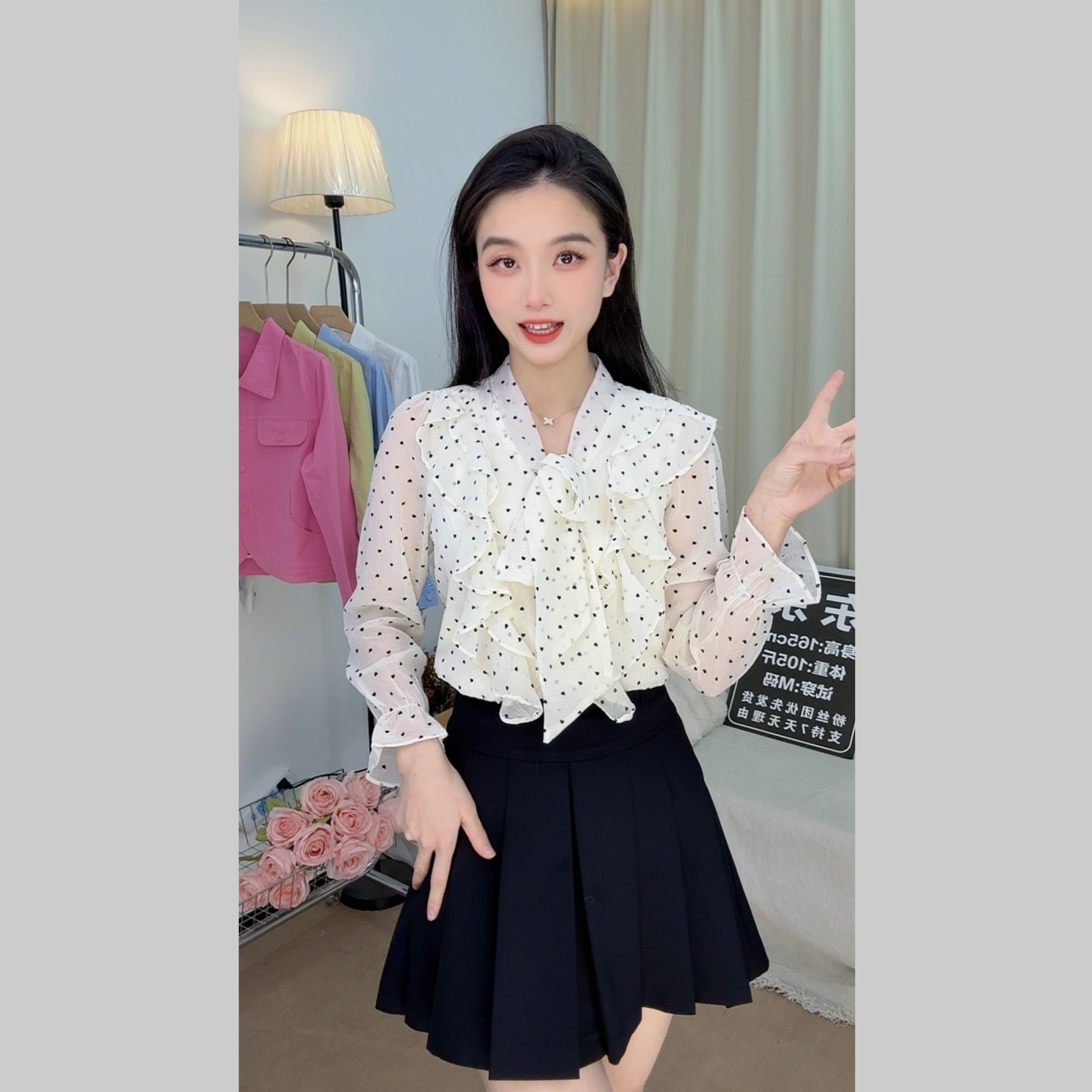 【东东】双层内衬爱心设计衬衫女新款设计感小众长袖上衣潮