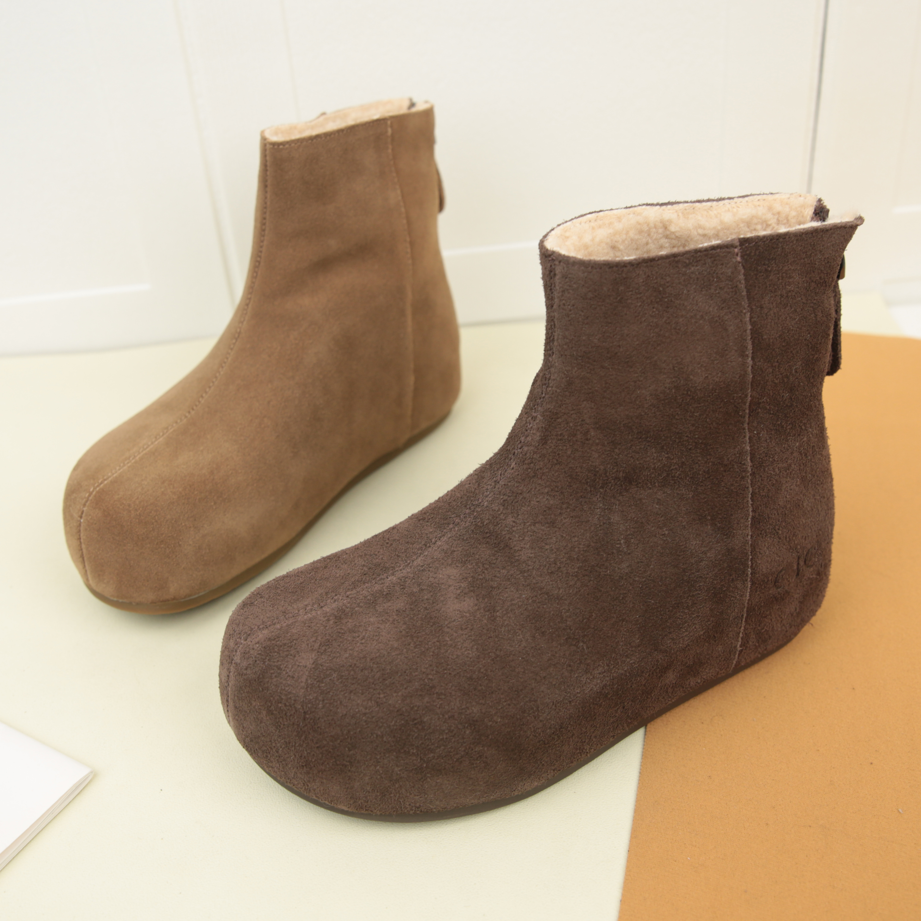 5044冬季新款小土豆厚底内增高加绒雪地靴女丑萌大头保暖棉鞋短靴