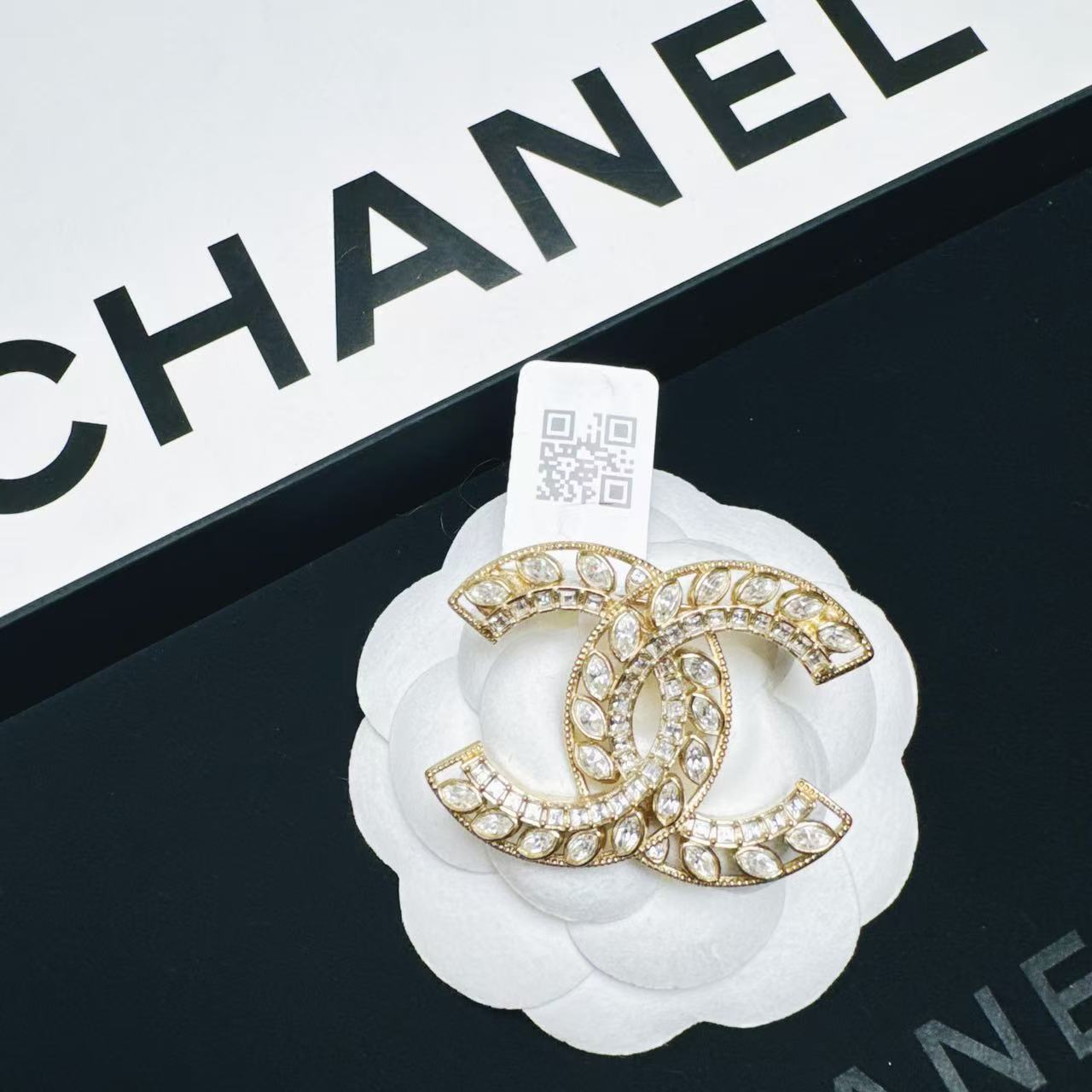 95新 Chanel/香奈儿 柚礼中古/香奈儿双C莱茵石胸针LZ411086