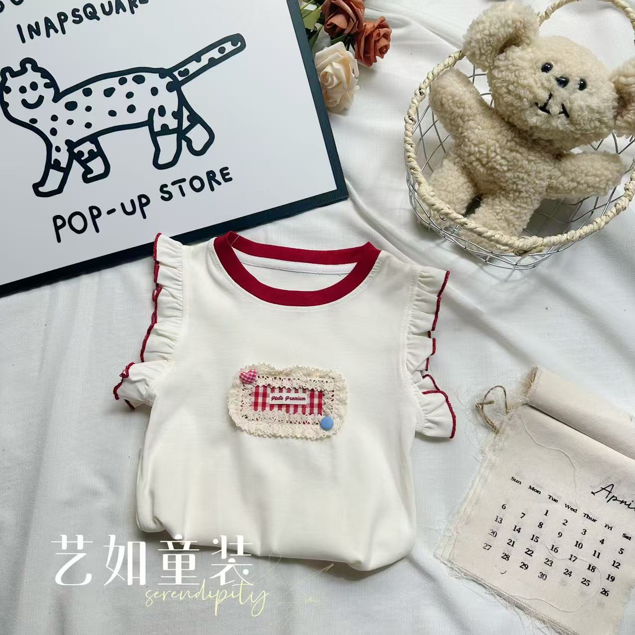 番茄家【经典元素】}夏季上新甜美花边袖百搭T恤D-W838