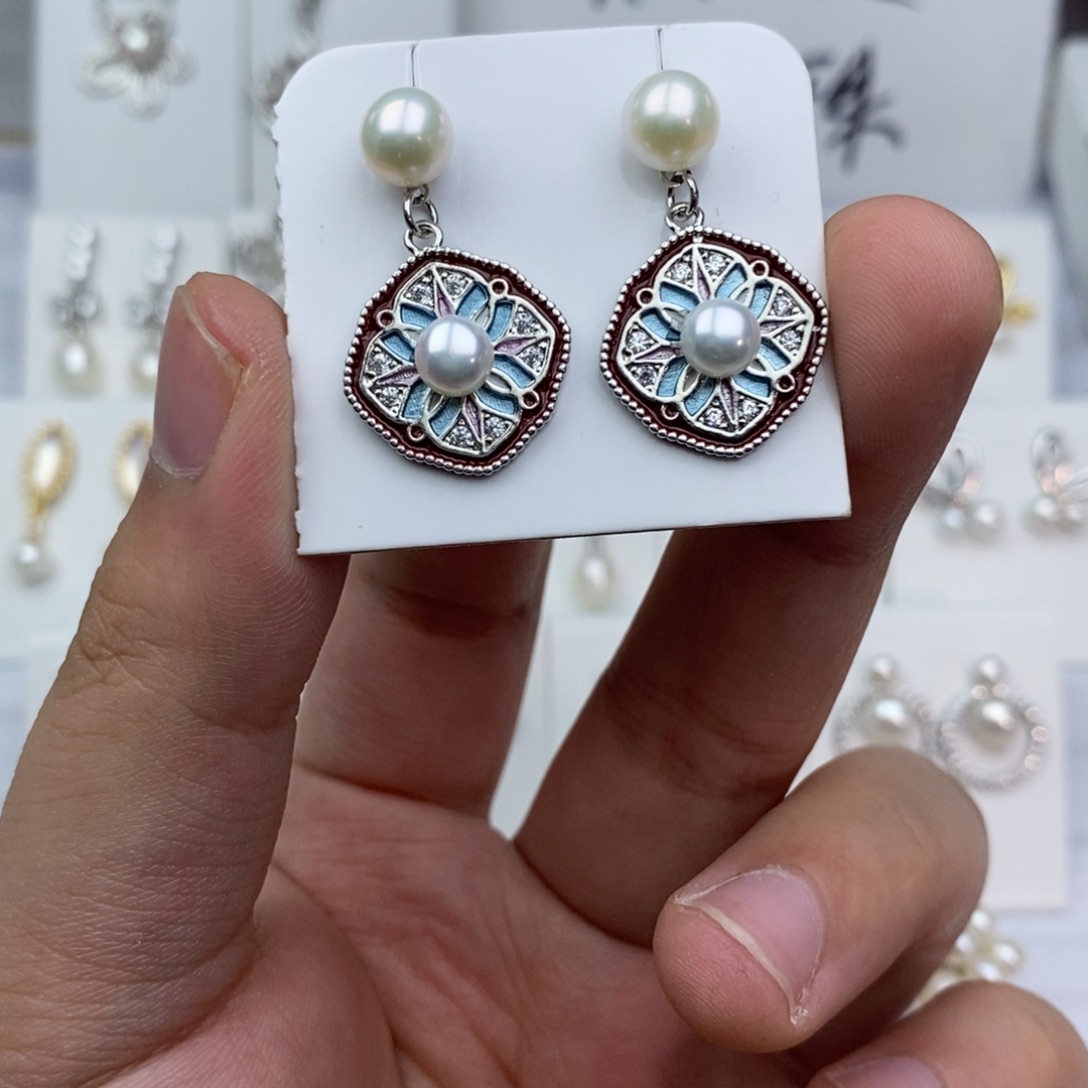 淡水珍珠耳饰银S925镶嵌