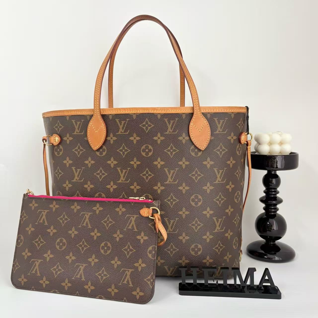 95新 LouisVuitton/路易威登 18170581 neverfull中号玫红色内里