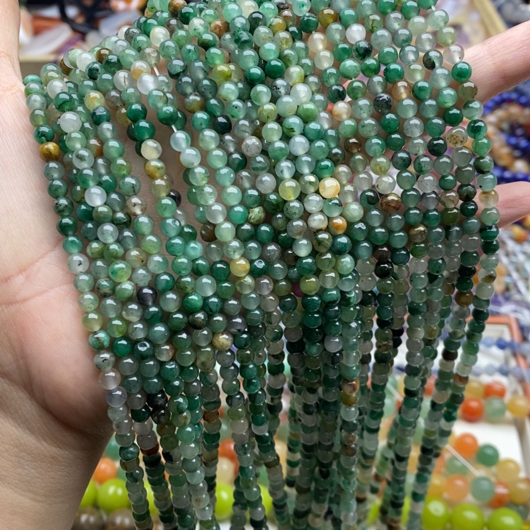 玛瑙/玉髓未镶嵌珠宝半成品两条装天然4mm非洲翠圆珠