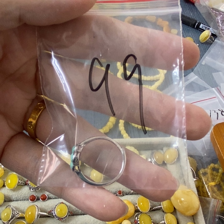 蜜蜡裸石银S925镶嵌戒指