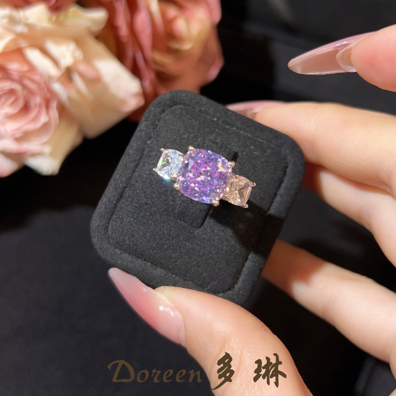 铜合金合成锆石戒指 紫色小方糖戒指CS423