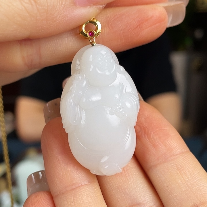 和田玉18K金镶嵌颈饰定制发货