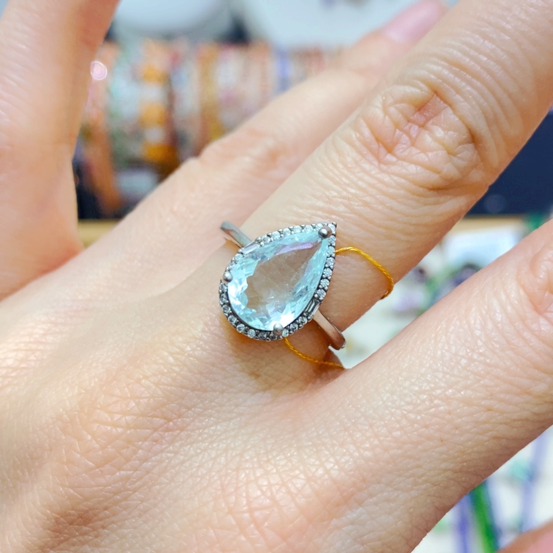 海蓝宝石戒圈银S925镶嵌