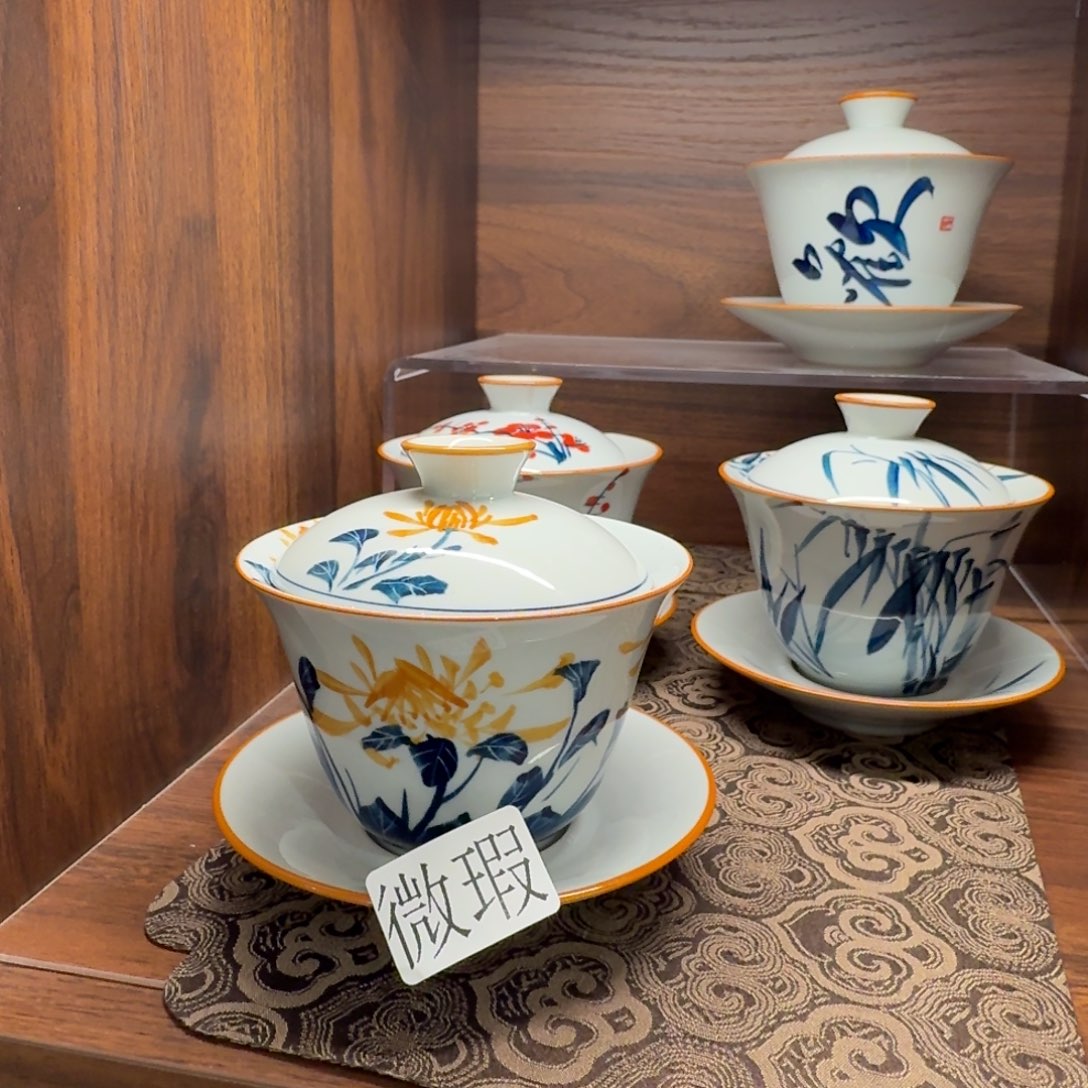 釉下手绘茶具微瑕