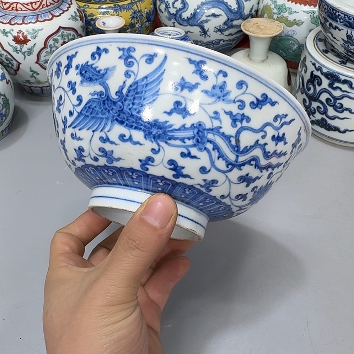 草***舍陶摆件陶瓷纯手工青花碗