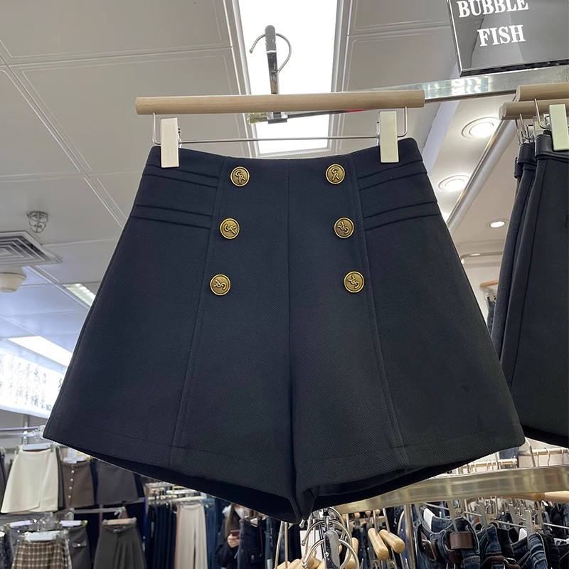 大码高腰毛呢短裤秋冬百搭外穿设计感宽松显瘦a字阔腿裤打底靴裤