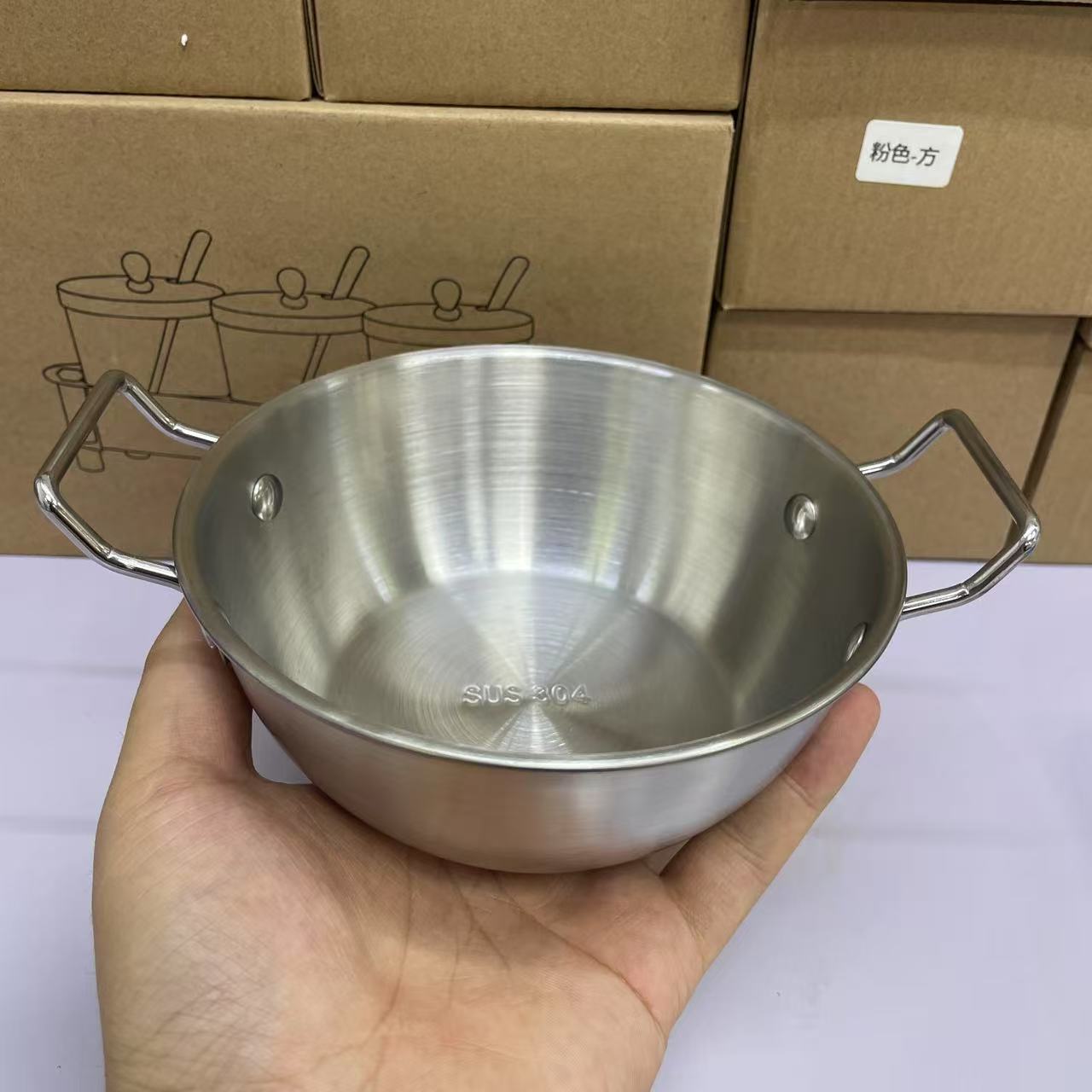 户外韩式304钢家用双耳碗沙拉碗火锅碗碟小吃碗备菜碗加厚防烫