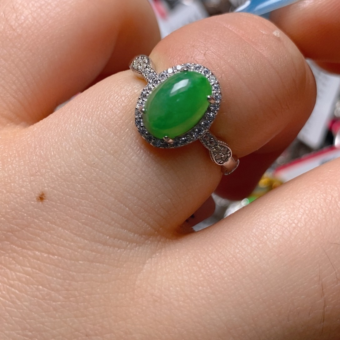 银S925镶嵌戒指翡翠百内无证书