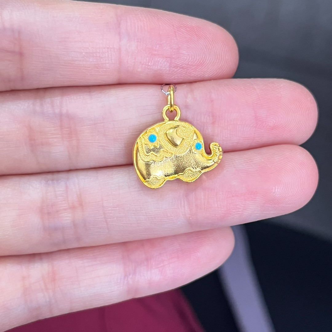 烧蓝小象吊坠 足金999 总重出