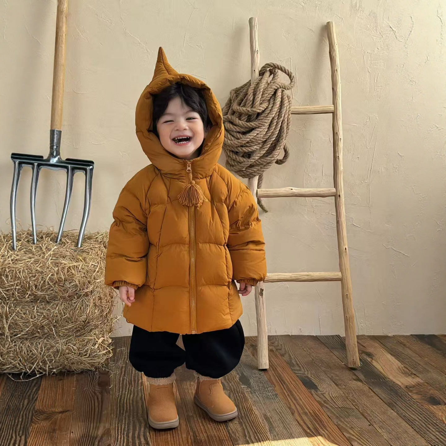 儿童羽绒服冬季新款韩版男童女童连帽中长款加厚纯色小童保暖冬装