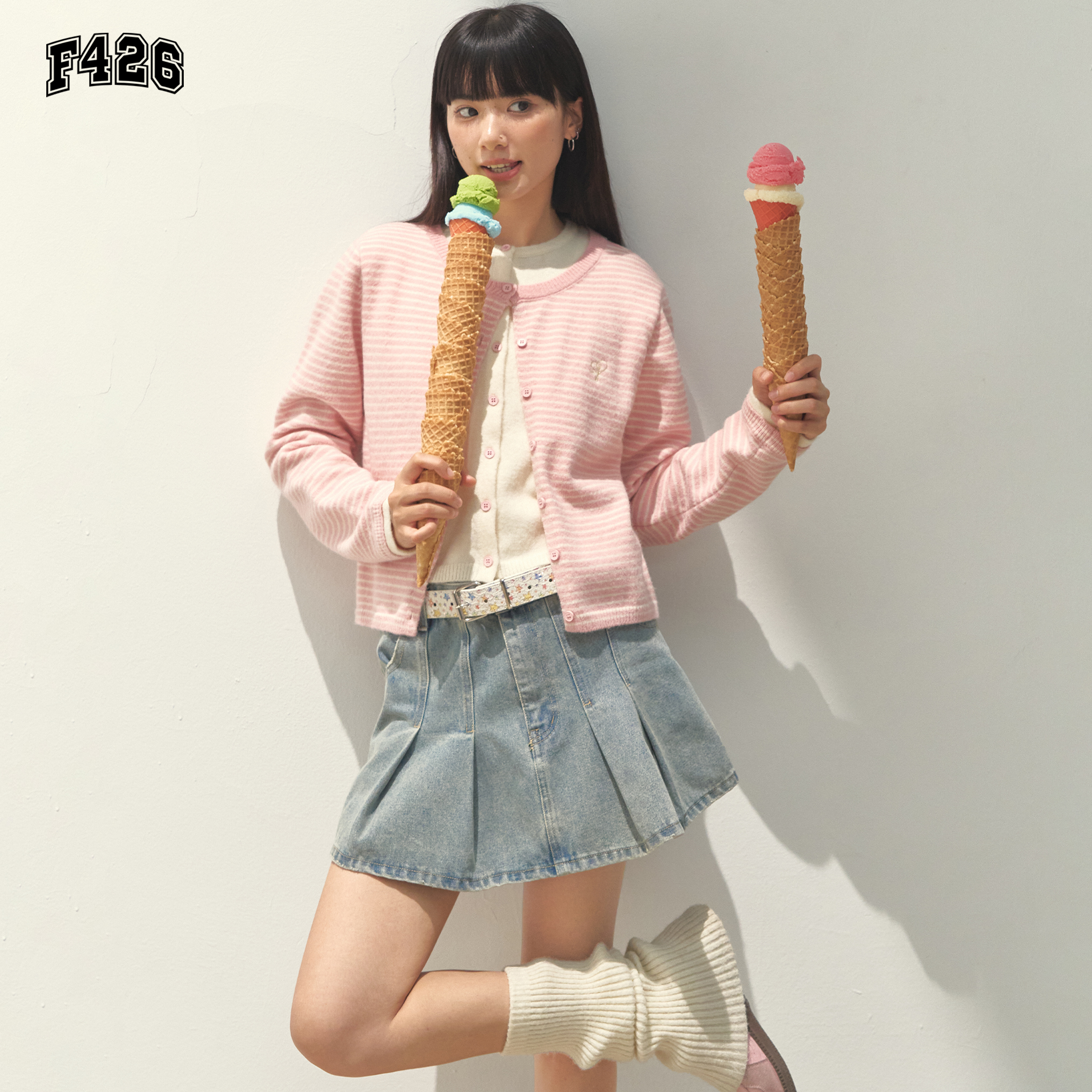 F426国潮牌秋季新款圆领针织假两件毛衣开衫短款时尚潮流上衣7071