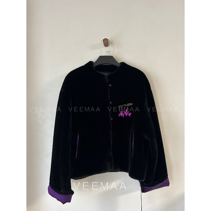 【Veemaa】曲径 定制款紫色显瘦百搭新中式外套衣长60