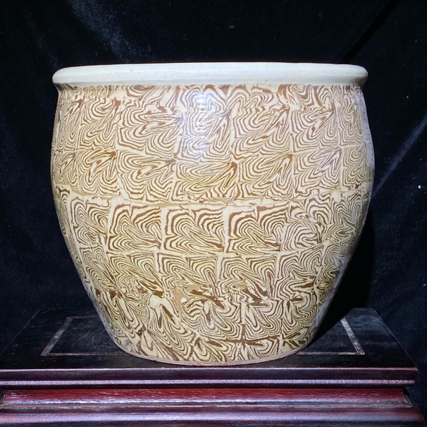 绞胎瓷编织纹理小缸 高度 18  直径 20 