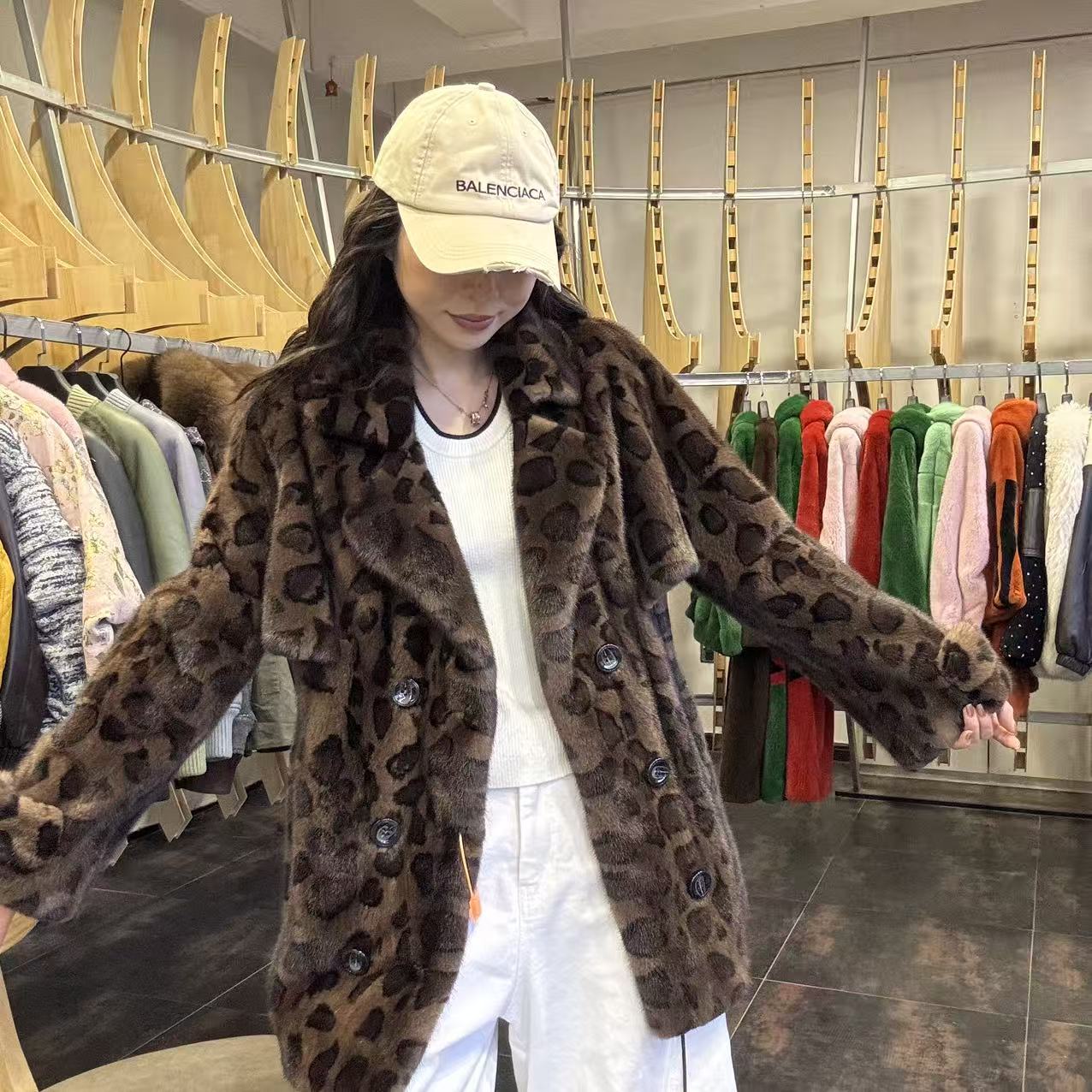  【P.T FUR】| 西服翻领红色 咖豹纹水貂外套-66656