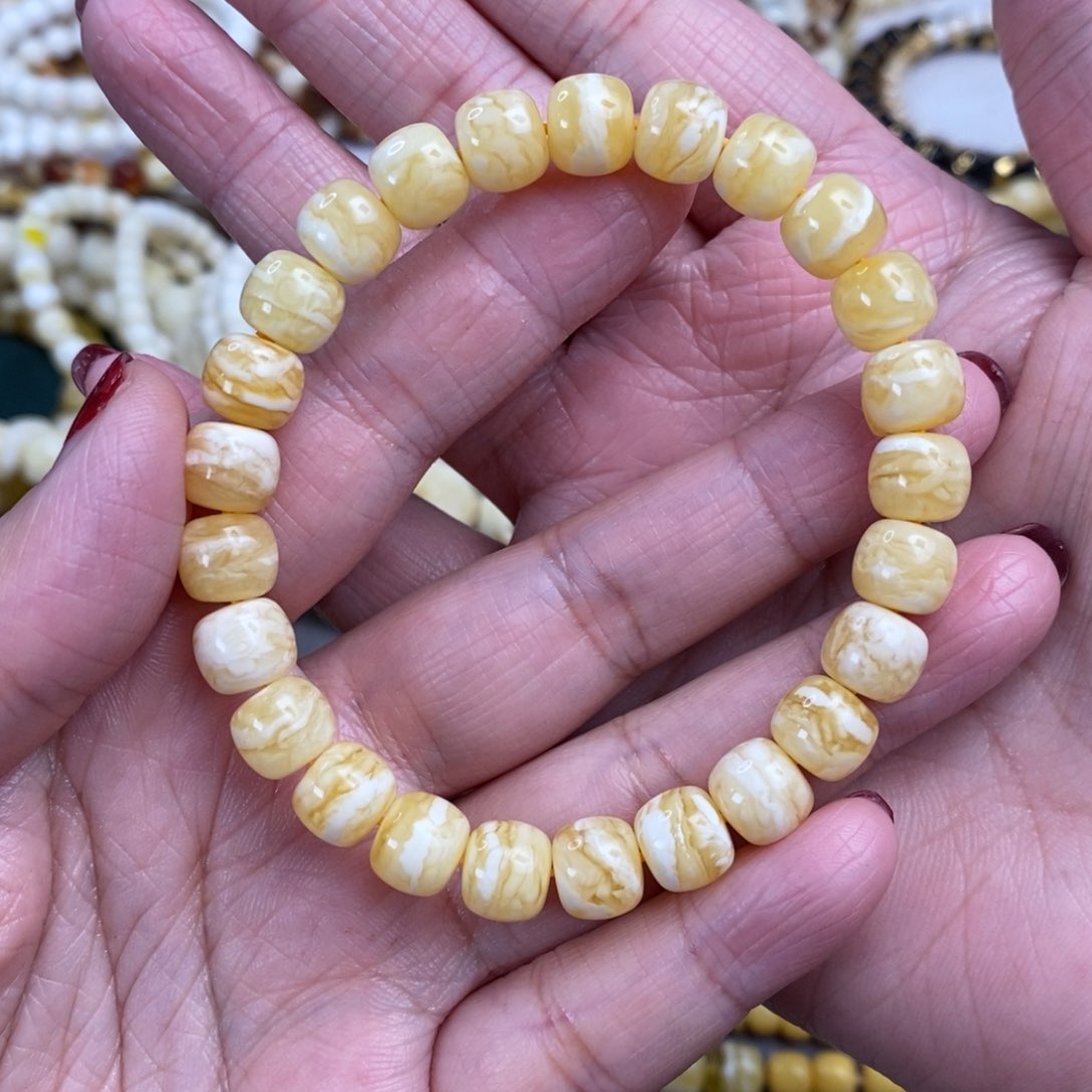 琥珀裸石未镶嵌周***?虎皮纹老型手串8.7