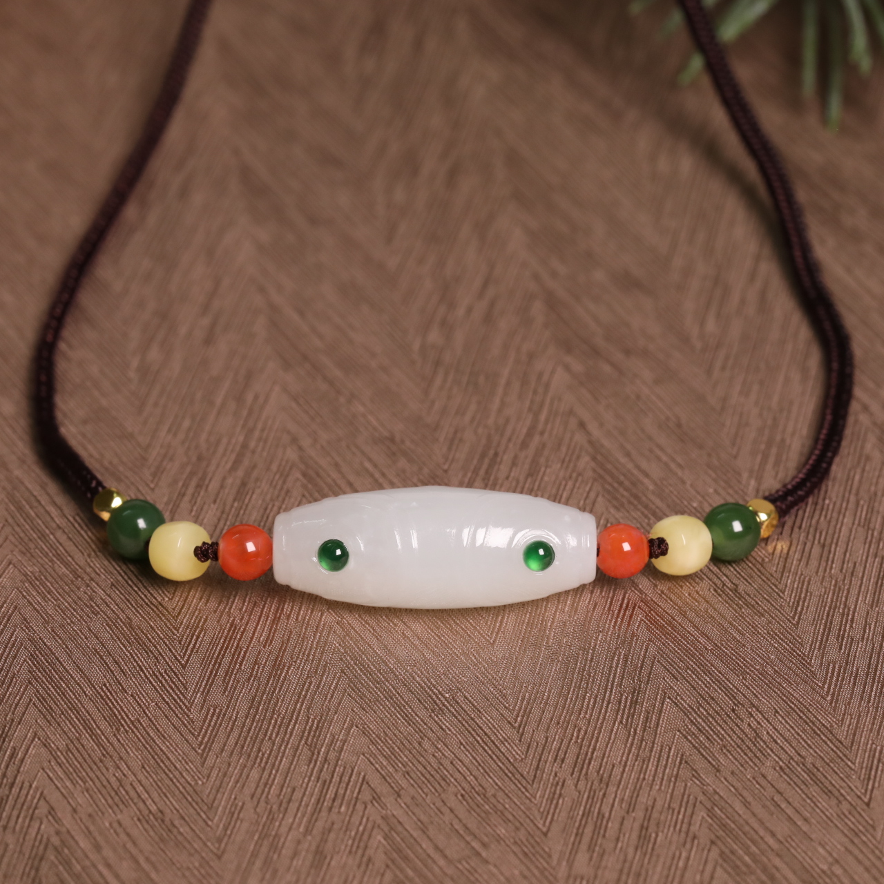 正宗和田玉天然玉石上等白玉三眼吊坠项链挂坠复古编织简约编绳