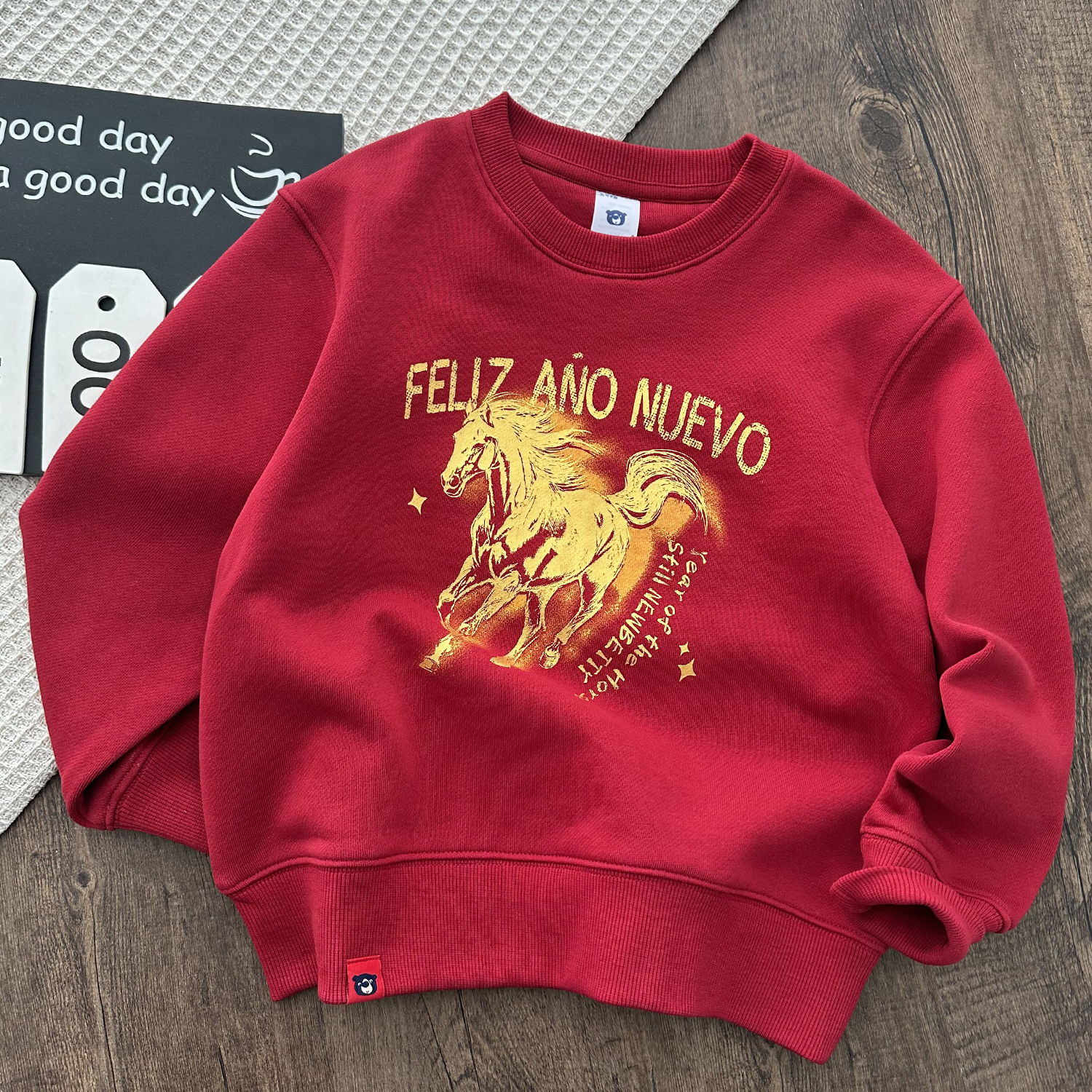 肉肉家-【招财小马】儿童新年限定马年鸿运毛圈纯棉休闲百搭卫衣