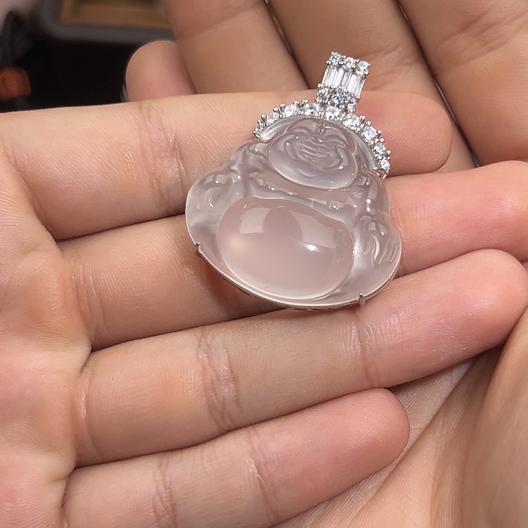 石英质玉银S925镀金镶嵌颈饰扣头半包佛公