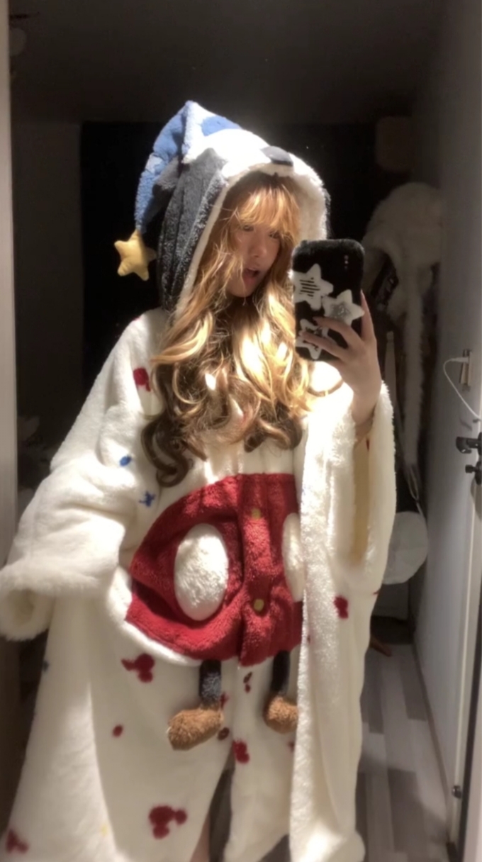 可爱少女米奇连帽珊瑚绒睡袍女款秋冬新款大码加绒加厚保暖家居服