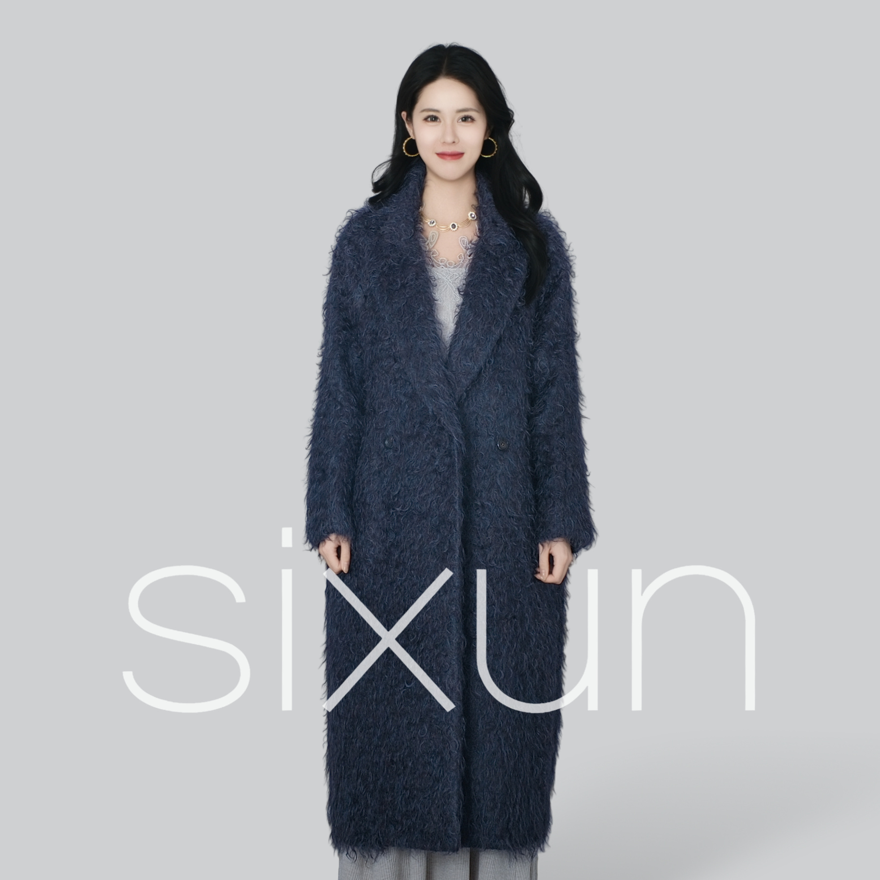 烟雨江南 马海毛复古加厚长款大衣秋冬毛绒外套  SX22-WD59300