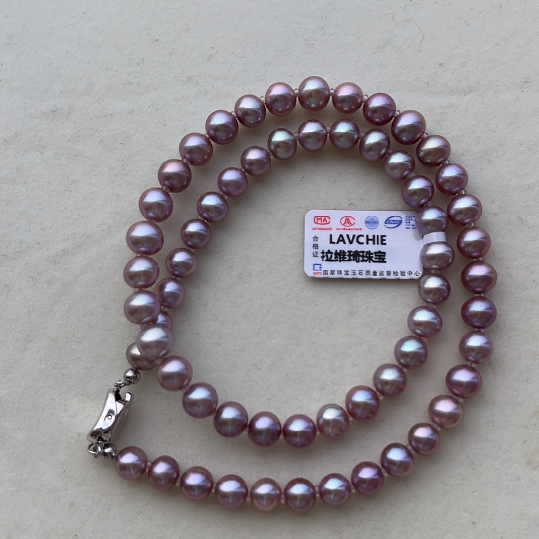 银S925镶嵌颈饰淡水珍珠7-8无核