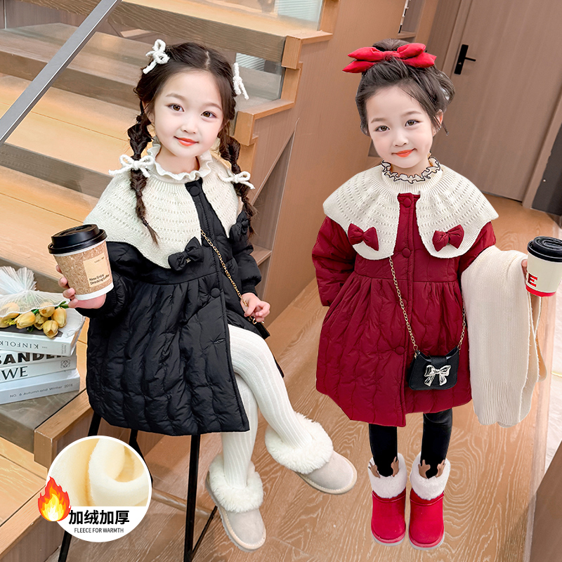 女童加绒外套秋冬季2025新款洋气时髦儿童保暖冬装女宝宝加厚棉服