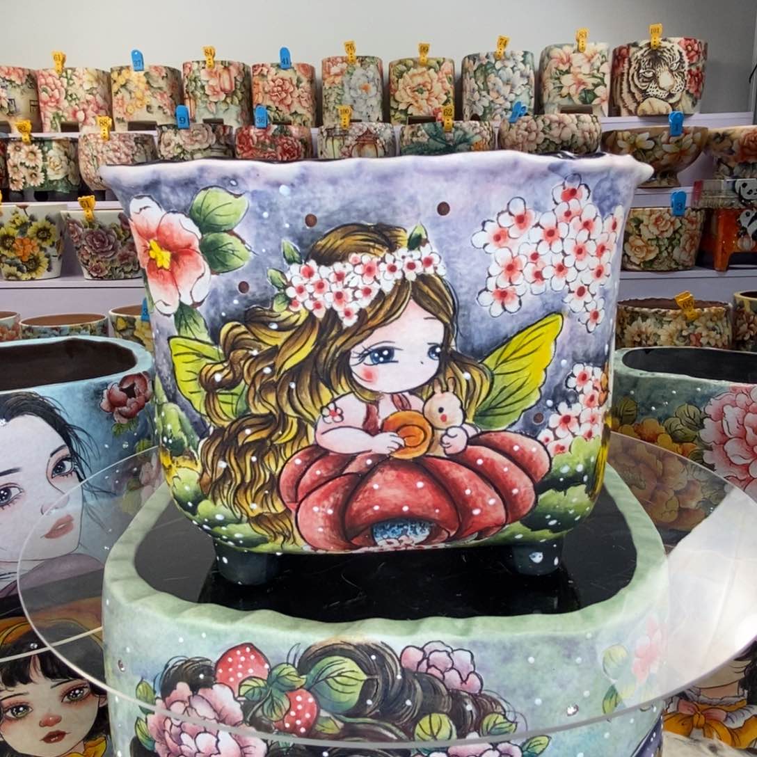 红陶手绘手工花仙子满绘