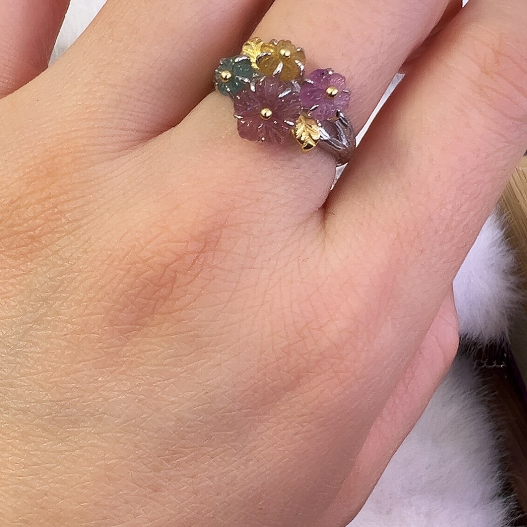 阿***宝戒指碧玺银S925镶嵌