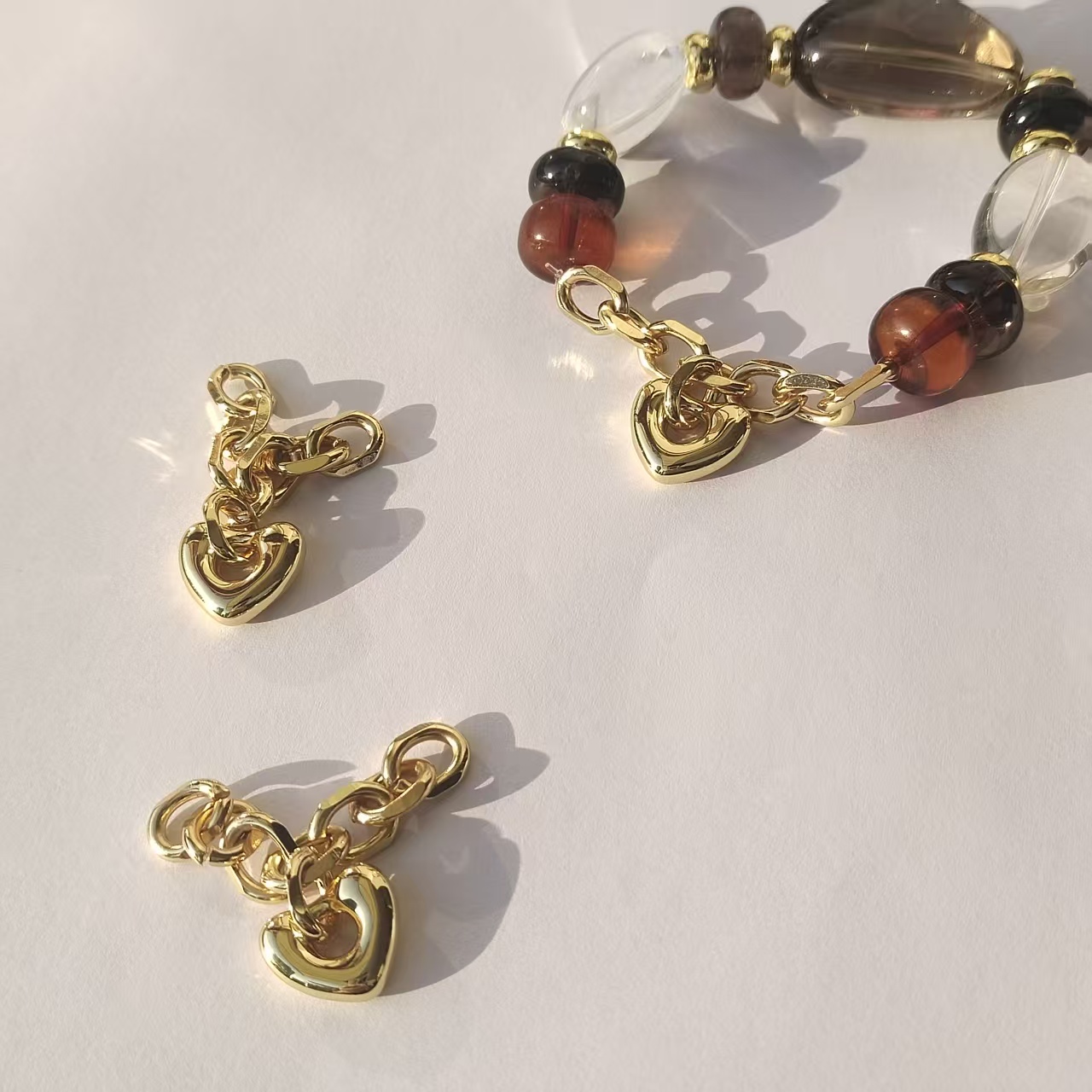 钛钢手镯 真空镀18k金钛钢爱心链条套装轻奢时尚简约