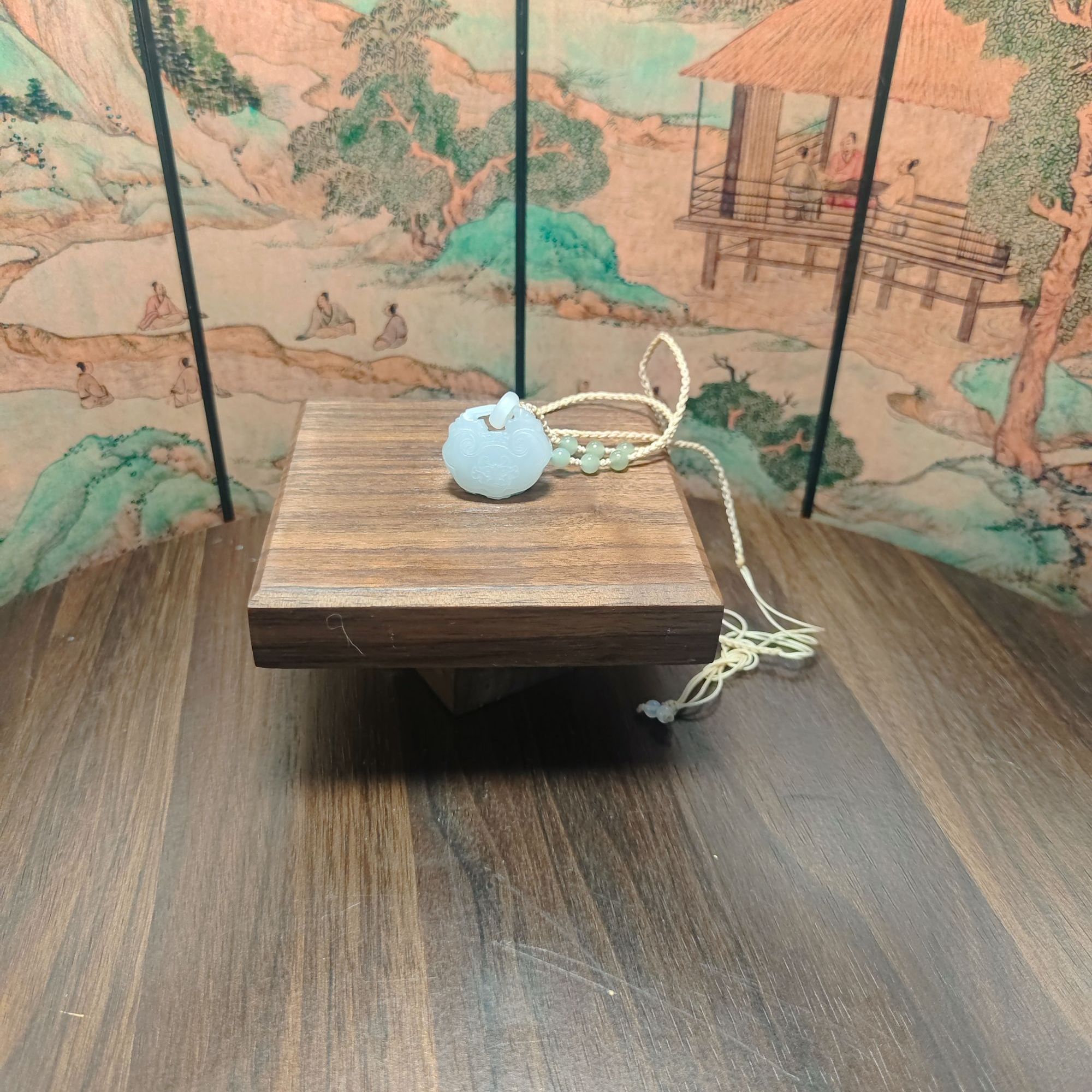O和田玉烟紫平安锁吊坠0510
