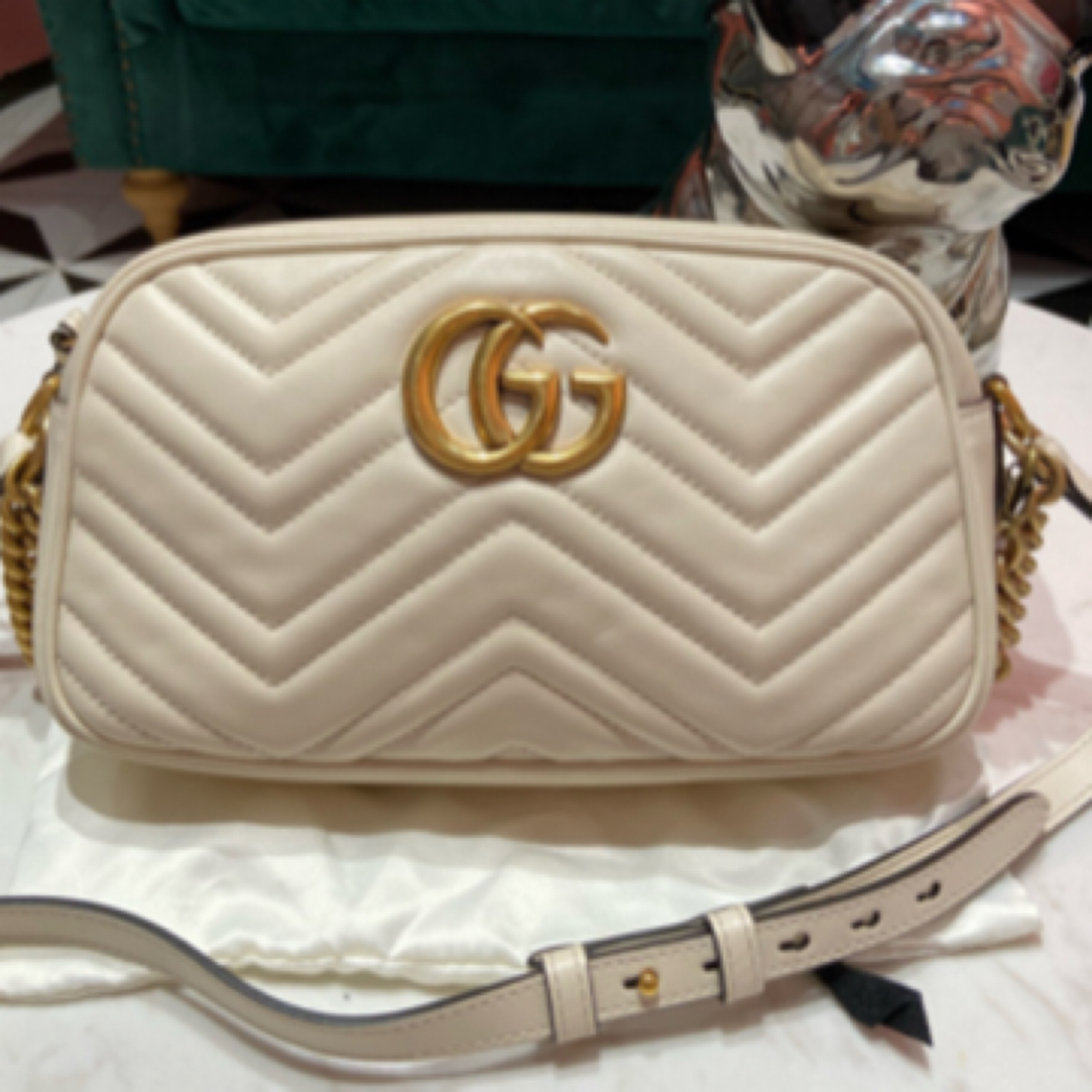 95新 GUCCI/古驰 马蒙相机包/白金/单肩斜挎包