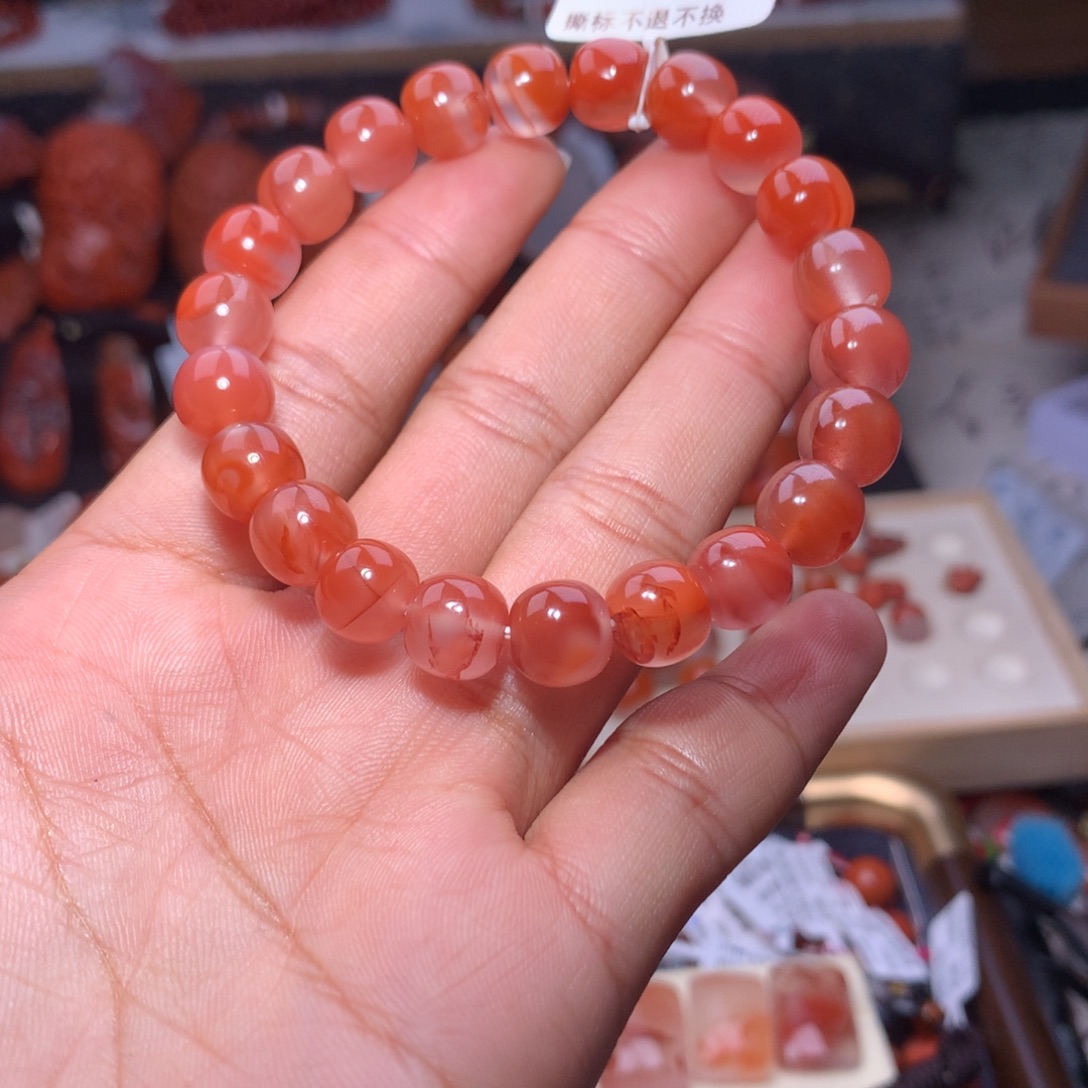南红玛瑙未镶嵌珠宝半成品飘花老型手串9➕