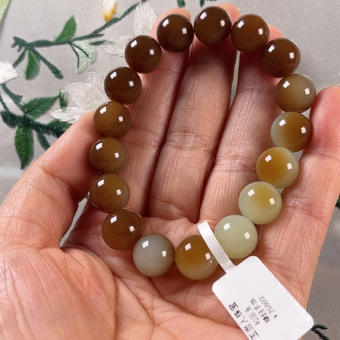 和田玉手链未镶嵌新疆和田玉糖白圆珠12