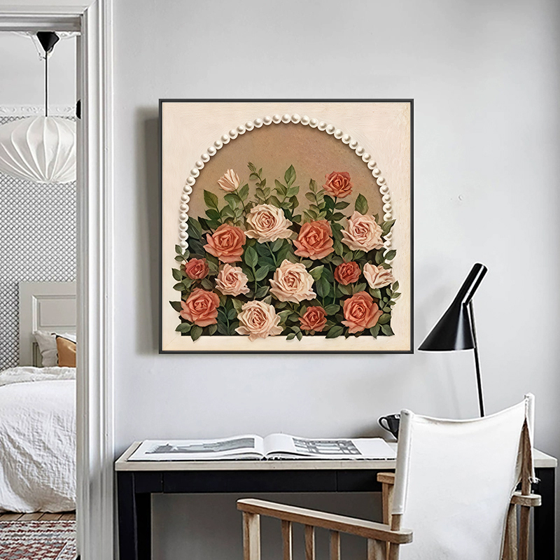 法式复古玫瑰花卉蝴蝶海浪风格卧室客厅装饰画