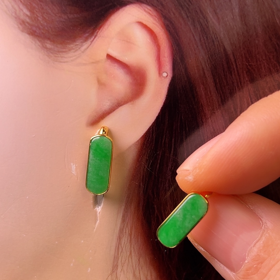 遇***！翡翠18K金镶嵌耳饰耳包