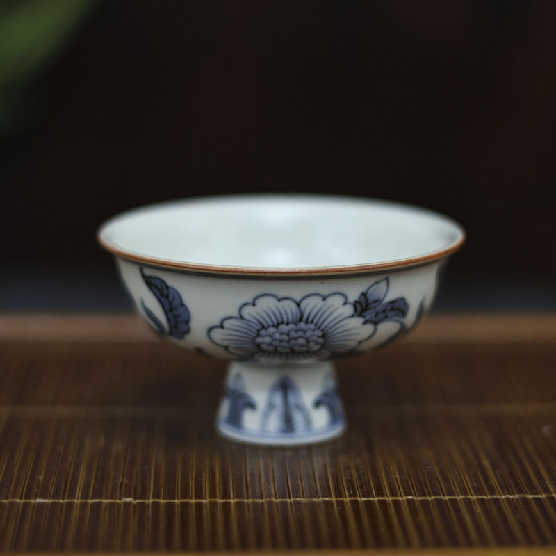 【所谓】高脚普洱翻口缠枝山茶花单杯60ml（新墨冉0153）
