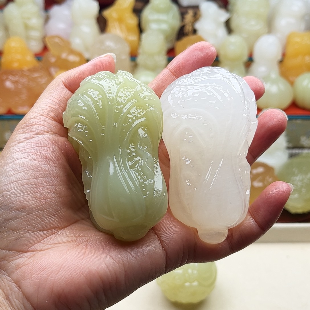 这***点石材白菜收吧摆件