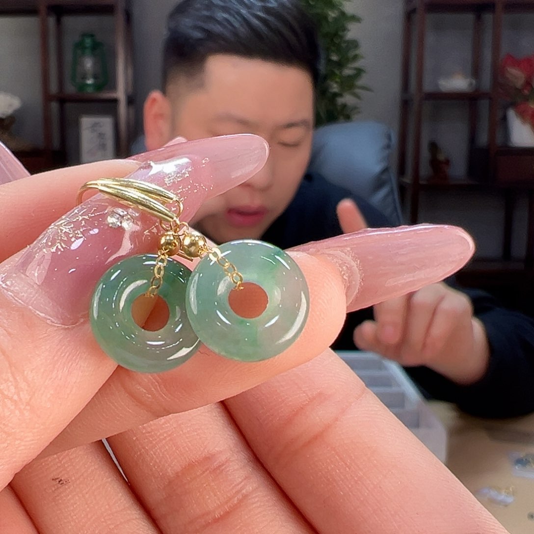 翡翠耳饰18K金镶嵌耳环19