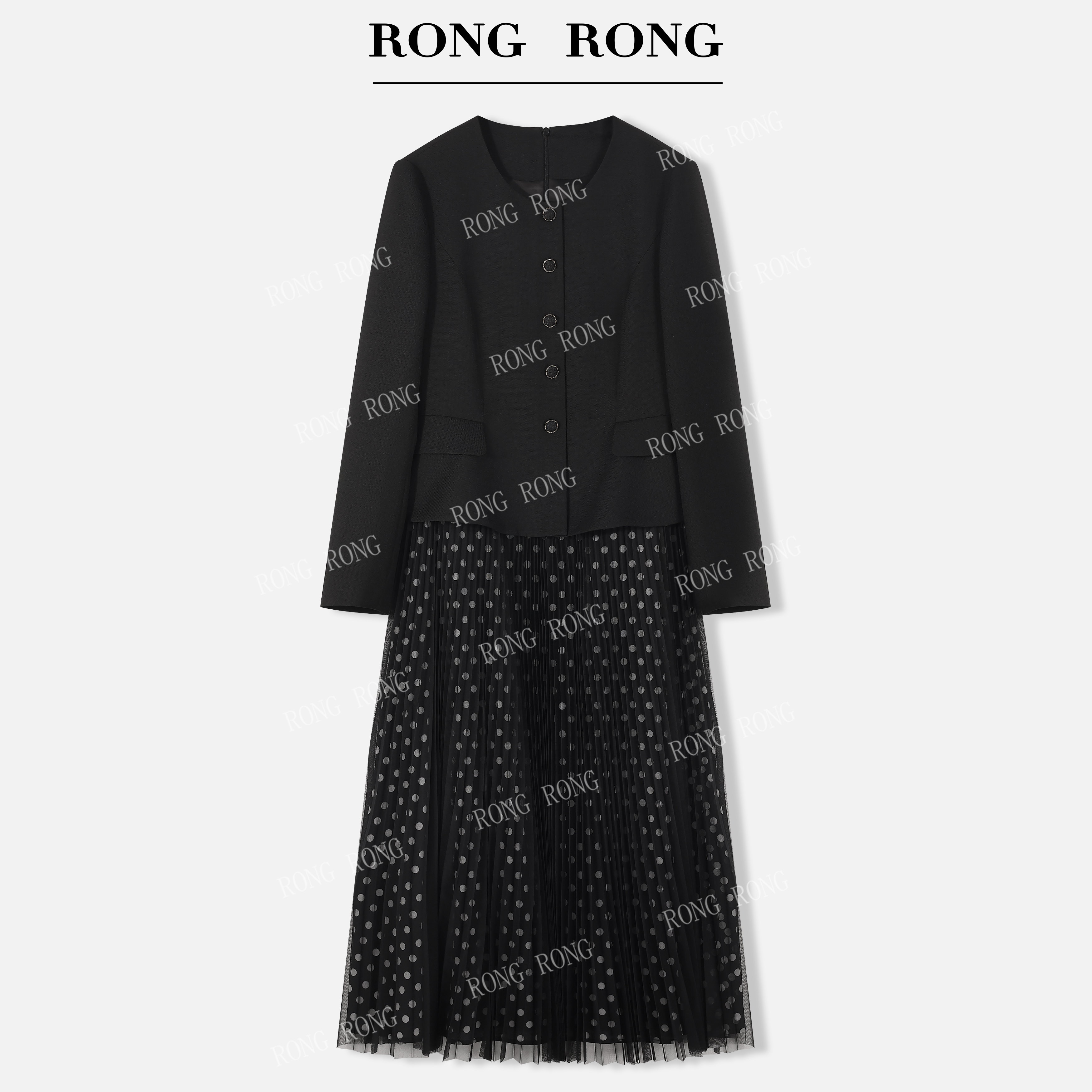 溶溶J【雾光星点】RONGRONG圆领小香风波点假两件连衣裙MZ-YL026