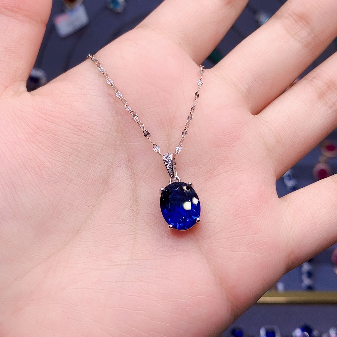 蓝宝石颈饰银S925镶嵌